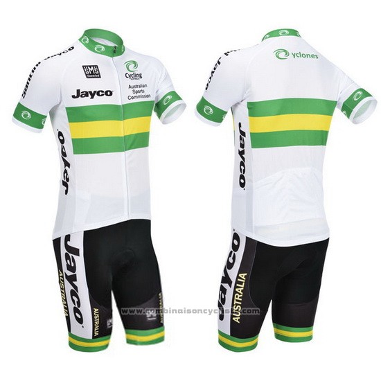 2013 Maillot Cyclisme Australie Blanc et Vert Manches Courtes et Cuissard